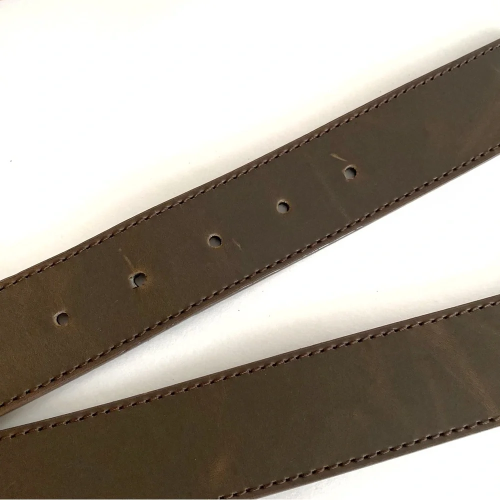Men’s Brown Leather Belt Silver Buckle 38